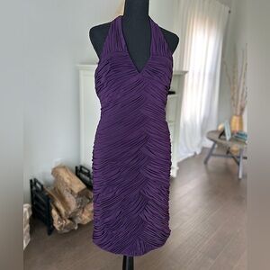 Adrianna Papell Eggplant Purple Cocktail Halter Sleeveless Fitted Dress Size 14